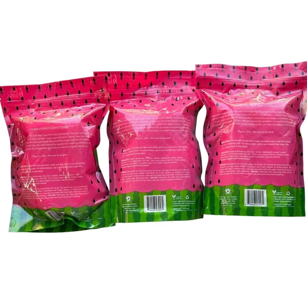 3x Raw Sugar Kids Fizzy Bath Bombs 6ct‎ Watermelon Lemonade